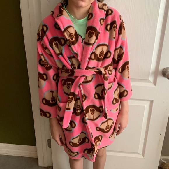Vintage Y2K Pink flannel Robe with monkeys size small - Picture 6 of 8